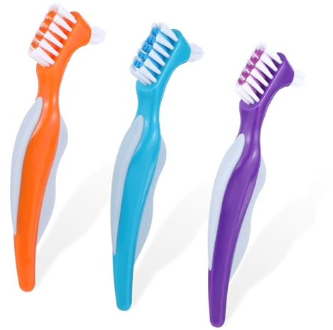 JIYIN 3 Stück Prothesenbürste, Doppelseitige Prothesen Zahnbürsten Prothesen Zahnbürsten Reinigungsbürste für Reinigung Falscher Zähne(Farbe 1)
