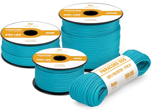 Abma Cord Paracord 4mm 30m Schnur Typ III Paracord 550 Seil 7 Kern für Outdoor, Camping, Survival, Basteln, Armband - Max. 250kg - Türkis