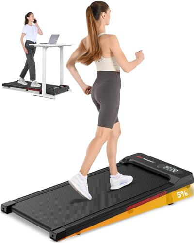 HomeFitnessCode 4 in 1 Laufband mit Neigung - Walking Pad für Zuhause mit 5% Steigung 1-8 Km/h Untertisch Elektrisch Laufpad Walking Band (Schwarz)