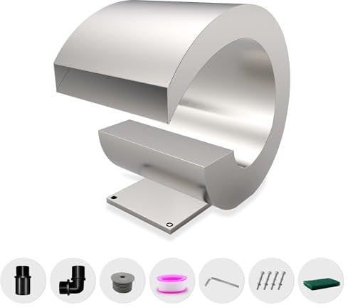 LONGRUNNEW Cascata troppopieno in acciaio inox per piscina, con accessori, stagno, cascate, a forma di J, per esterni, per giardino, terrazza, piscina, decorazione, altezza 34,5 cm
