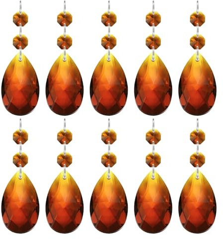 PATIKIL Pendentifs de Lustre en Cristal en Forme de Larme, 10 Pcs de 85mm de Longueur 38mm Pièces de Prismes de Lustre Ornements Perles Suspendues pour Décoration d'arts, Ambre