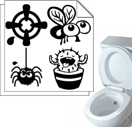 Adhesivos para WC – Pack de 8 Unidades (4 Diseños) para Apuntar al Hacer Pipí – Evita salpicaduras - Decoración Creativa y Original para el Baño – Pegatinas inodoro - Resistentes al Agua