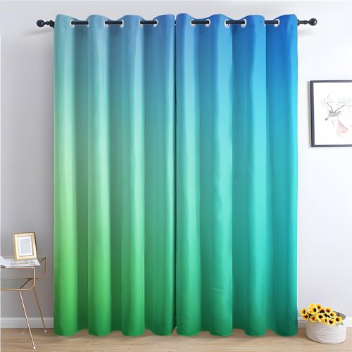 Generisch Gardinen Farbverlauf Grün, Vorhänge Ombre Wohnzimmer Schlafzimmer, Fenster Verdunklungsvorhänge mit Ösen, Blickdichte Vorhänge Thermovorhang, 2er Set Curtains, H 220 x B 140 cm