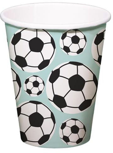 Folat 27567 Fußball Blau Grün Becher - Fantastic Football - 250 ml - 8 Stück - Fussball Geburtstagsdeko für Kinder Junge und Mädchen Party Dekoration