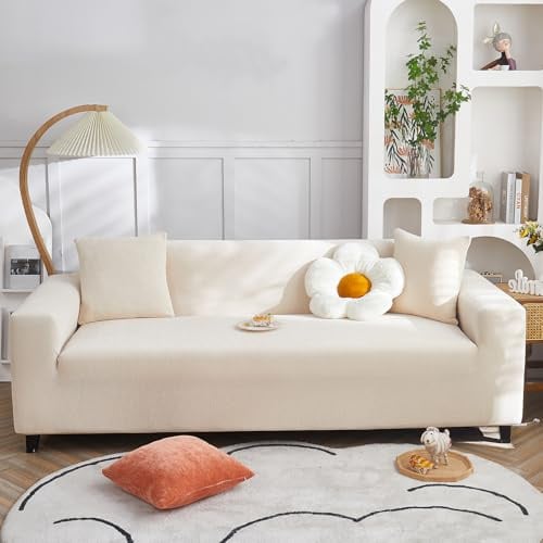 VanderHOME High Stretch Sofabezug Moderne einfach luxuriös Couch überzug Polyester Jacquard Elastische Sofahusse für Wohnzimmer Protector für Hunde Haustiere (1 Sitzer, Beige)
