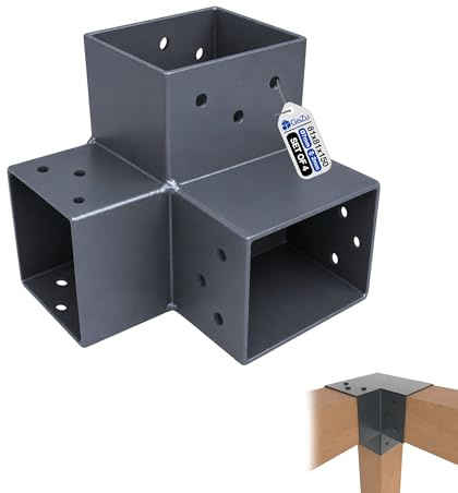 GeZu Impex Post Connector Y 81 x 81 mm Set of 4 | Powder Coated Anthracite 3 Way Right Angle Corner Connector Pavilion DIY Woodworks Bracket