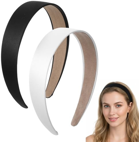 DOPENSPI 2 Pack Satin Haarreifen für Damen, 3 cm breit Rutschfest Haarband | Weiß/Schwarz Modisches Haarband, Süßes Haaraccessoire für Weihnachten, Alltag und Partys