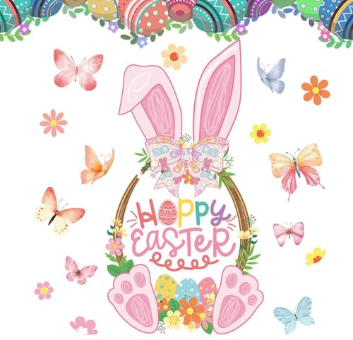 Gcerfby Fensterbilder Für Ostern | Doppelseitiger Statischer Osterhasen Aufkleber - Fensterdekoration Für Ostern | Für Zuhause Feiertag Küche Wohnzimmer Innenbereich Klassenzimmer Party Büro Wand