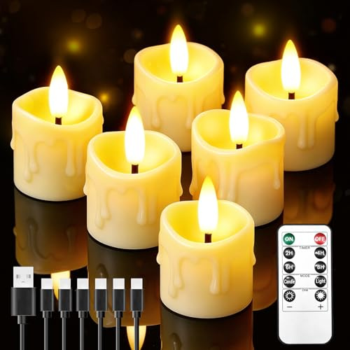 NABORYX 6 Pack Small Rechargeable Flameless Candles with Remote Timer | 4 x 5.5cm LED Tea Light Flickering Mini Votive Candles Battery Operated for Home Table Halloween Party Wedding Decor