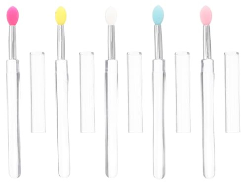 JOYOFREELY 5 Pièces Pinceaux de Maquillage Lèvres Tige Transparente, Tête en Silicone Souple, Outil Polyvalent pour Usage à Domicile ou Studios Professionnels