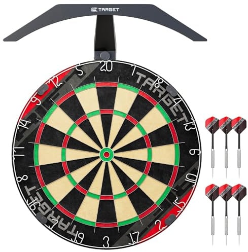 Target Darts Rift Dartboard mit optionaler LED-Beleuchtung | Steeltip-Dartboard mit optionaler Heller Beleuchtung | Klammerfreier Draht | 2 Sets 17g Darts | Einfacher Aufbau Starter Set
