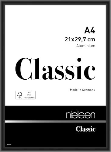 nielsen Bilderrahmen, 21 x 29,7 cm (A4), Aluminium, Schwarz glanz, Dokumentenrahmen zum Aufhängen im Hoch- & Querformat, Echtglas, Classic