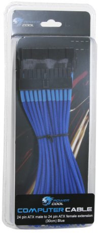 Powercool ATX Extension Cable Male 24 Pin to Female 24 Pin Blue 30 cm