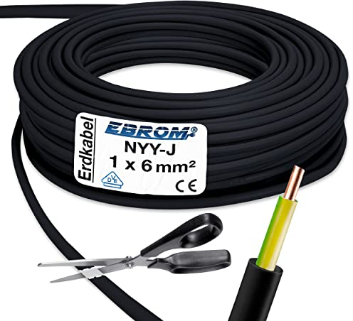 EBROM Erdungskabel - Erdkabel - NYY-J 1x6 mm² - schwarz - große Mengenauswahl - ab 5m frei wählbar - in einer Länge geliefert - Ihre Länge: 10 Meter