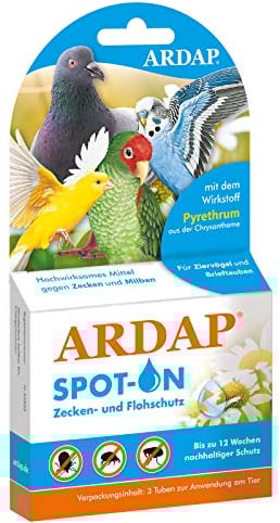 ARDAP Spot On - Zecken & Milbenschutz für Ziervögel & Brieftauben - Natürlicher Wirkstoff - Bis zu 12 Wochen nachhaltiger Langzeitschutz (PT19)