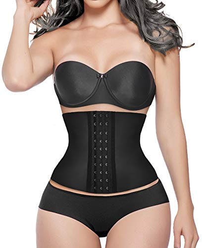 YIANNA Korsett Damen Bauchweg Kurzer Torso Waist Trainer Corset Body Shaper Latex Corsage Shapewear Taillenformer Taillenmieder Schwarz 110206 2XL