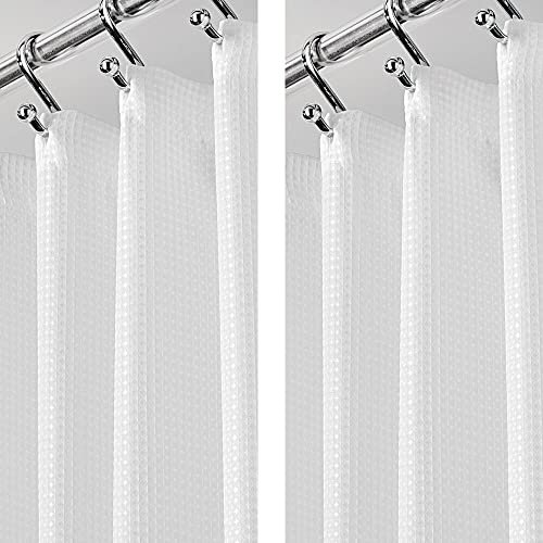 mDesign Extra langer, leichter Duschvorhang aus Waffelgewebe mit verstärkten Knopflöchern, für Badezimmer, Duschen und Badewannen, elegant, gewebt, geometrisch, quadratisch, Weiß, 2 Stück