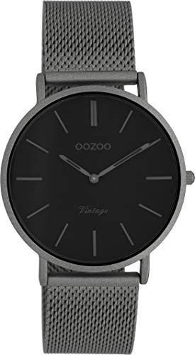 Oozoo Vintage Damenuhr mit massivem grobmaschigem Edelstahl Milanaise Metallband 36 MM Titanfarben/Schwarz C9930