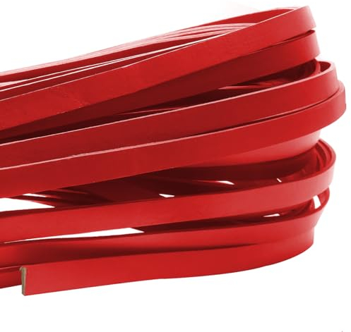 esnado Lederband Flach 10 mm x 2 mm | Farbe: Rot | Länge: 5 Meter - vegetabil gegerbt - für Schmuck und kreative Projekte