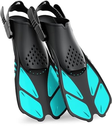 Greatever Snorkel Fins Adjustable Buckles Open Heel Swim Flippers Travel Size Short Swim Fins for Snorkeling Diving Swimming Adult Men Womens