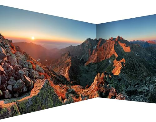 murando Photo Wallpaper Landscape 539x250 cm / 212 x 98 Peel and Stick Self-Adhesive Corner Foil Print Wall Mural Angle Wallpaper Nature Mountains Range Sunset Panorama c-B-0471-a-a