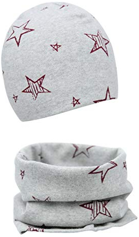 Foruhoo Baby Mädchen Beanie Mütze + Schlauchschal 2er Set, Wintermütze für Jungen Mädchen (Sterne, 48)
