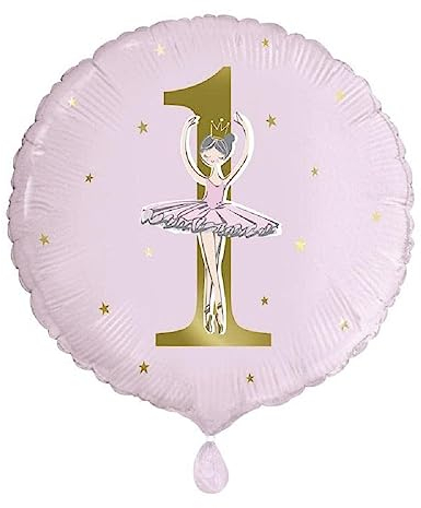 Unique 75947 Anzahl Ballerina Folienballon 1. Geburtstag, rund, Rosa, 1 Stück, Rose, Large