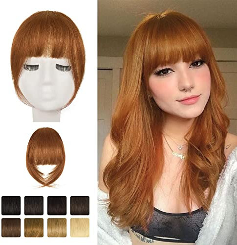 BARSDAR Echtes Menschliches Haar Clip in Bangs, 100% Menschliches Haar Clip in Pony für Frauen - Auburn Französisch Pony Extensions Fringe Färbbar Echtes Haar Fringe Haarteile - Medium Auburn