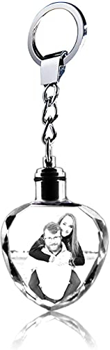Dinikally Porte-clés photo personnalisé en cristal avec LED lumineuse, cœur, L