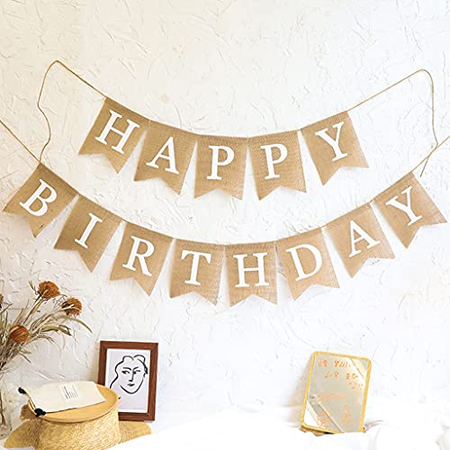 Happy Birthday Leinen Wimpel Girlande Geburtstag Banner Girlande leinen Sackleinen Weiß,Geburtstag deko Girlande Banner leinen Wimpelkette kinder mädchen junge,happy birthday girlande banner leinen