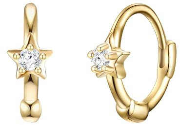 Glanzstücke München Damen Creolen 925/- Sterling Silber gelbvergoldet 18 Karat Zirkonia weiß Stern Silberohrcreolen