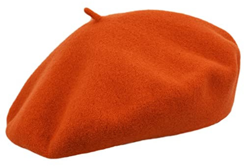 MELEGARI Baskenmütze für Damen, 100 % Wolle, Roma Beret, hergestellt in Italien, Kürbis 80, One size