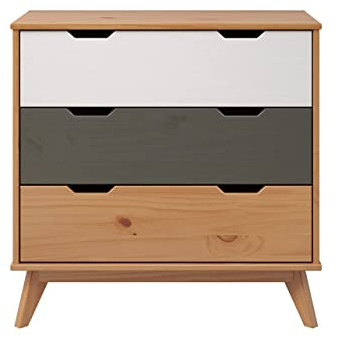 Inter-Furn Kommode, Kiefernholz, Kiefer Massiv-Honig/Grau/Weiß, 80 x 79 x 40 cm