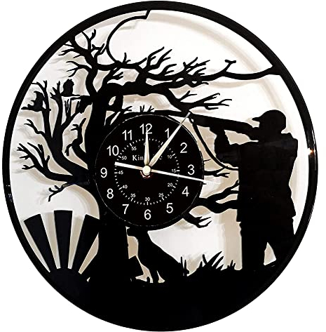 Smotly Vinyl Wanduhr Elektronische Wanduhr für Männer Jäger Jagd Muster Wanddekoration für Jagdbegeisterte