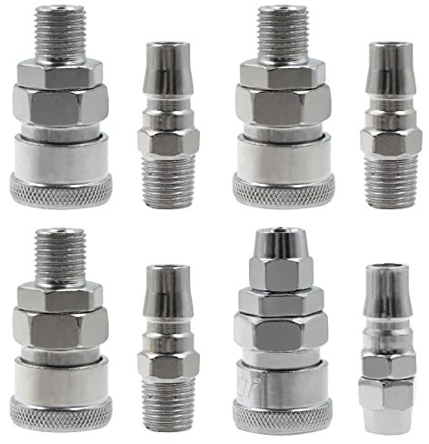 duozea Compresseur Raccord Pneumatique Rapide Connecteur - 1/4'' Comprimé Coupleur Tuyau Adaptateur Air Connexion Homme Femme pour Raccords Tuyaux Outils Pneumatiques Accessoire, 8 Pièces