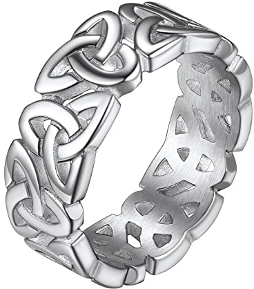 Richsteel Stainless Steel Ring Men Women Celtic Knot Band Silver Gold Black | Hyppoallergenic Irish Style Wedding Couple Promise Rings Size O-Z+3(With Gift Box)