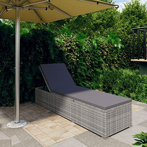 MOONAIRY Sonnenliege mit Auflage, Sonnenliege Balkon, Gartenliege, Strandliege, Relaxliege Garten, Saunaliege, Liegestuhl, Poly Rattan Grau