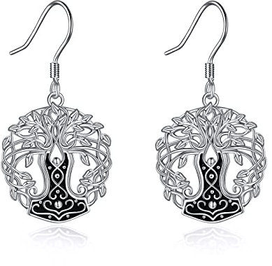 Baum des Lebens Ohrringe Ohrhänger für Damen Wikinger Thorshammer Ohrringe Hängend Silber 925 Baum des Tropfen ohrringe Schmuck Geschenke für Damen Mädchen