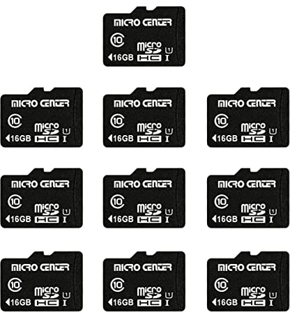 Micro Center Lot de 10 cartes mémoire flash micro SDHC classe 10 avec adaptateur pour appareils mobiles, téléphone, tablette, stockage par drone et enregistrement vidéo Full HD 80 Mo/s UHS-I, C10, U1