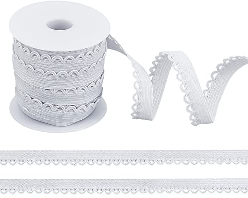 nbeads 10.94 Yards (10 m) Gummiband, 12 mm Flach Laciness Wäschegummi Elastische Schnur Edge Gehäkeltes Kordelband mit Riemenkante Für Näharbeiten Hochzeitsdekoration Geschenkverpackung, Rauch Weiss
