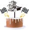 Weenkeey 5 Stück Rennwagen Cake Topper Tortendeko Acryl Auto Happy Birthday Kuchen Topper Racing Theme Kuchenaufsatz mit Stern Checkered Flaggen Cake Picksfür Jungen Geburtstags Party - Silber