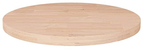 INLIFE Runde Tischplatte Ø50x2,5 cm Unbehandeltes Massivholz Eiche,Braun,3.76KG