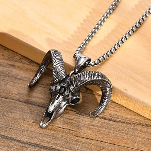 YAHOYA Baphomet Satanic Ziege Kopf Schädel Anhänger, Satan Edelstahl Goth Punk Stil Halskette, Satanic, Luzifer, Halloween, Teufel