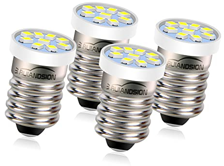 Ruiandsion 4pcs E10 Schraubsockel LED-Glühbirne 3V Weiß 2016 9SMD Ersatz für 2 Zellen C&D Taschenlampen Taschenlampe Arbeitsleuchten, negative Erde