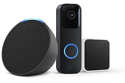 Blink Video Doorbell, Black + Sync Module 2, Works with Alexa + Echo Pop, Charcoal - Smart Home Starter Kit