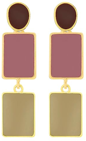 Art Deco Goldfarben Kreis Rechteck Statement Baumeln Tropfen Ohrstecker Ohrringe mit Braun Emaille