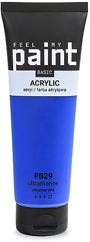 FeelMyPaint Pintura acrílica ultramarina PB29 120 ml. Pintura altamente pigmentada para pintar sobre lienzo, papel, tela, madera, vidrio, cerámica, metal, piedra.