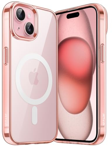 JETech Cover Magnetica per iPhone 15 6,1 Pollici Compatibile con MagSafe Ricarica Wireless, Telefono Custodia Antiurto, Retro Antigraffio Trasparente (Oro Rosa)