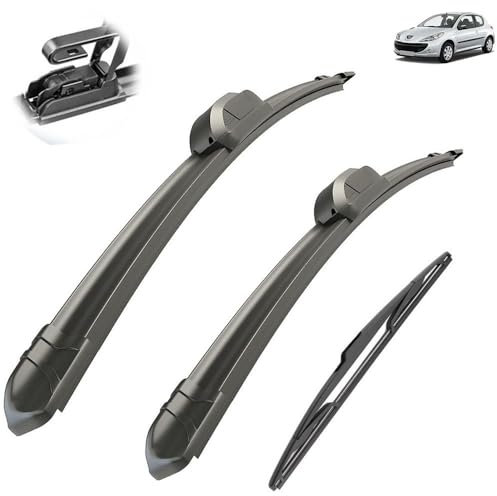 Essuie-glace de voiture compatible avec Peugeot 206 Hatchback 2001-2006 Balais d'essuie-glace avant arrière de voiture en caoutchouc souple Essuie-glaces Auto Pare-brise 2616142004 2005 (Color : 3