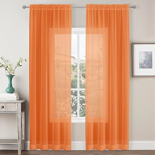 CUCRAF Durchsichtige Vorhänge für Wohnzimmer, Schlafzimmer, Halbfenster, Voile, Stangentaschen-Vorhang, 2 Stück (137,2 x 241,3 cm lang, orange)